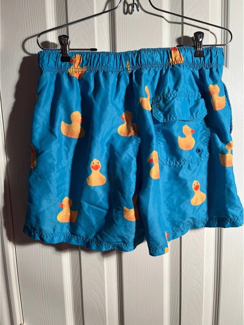 Molokai Surf Co Blue Yellow Rubber Duck Print Swim Trunks Board Shorts Mens M